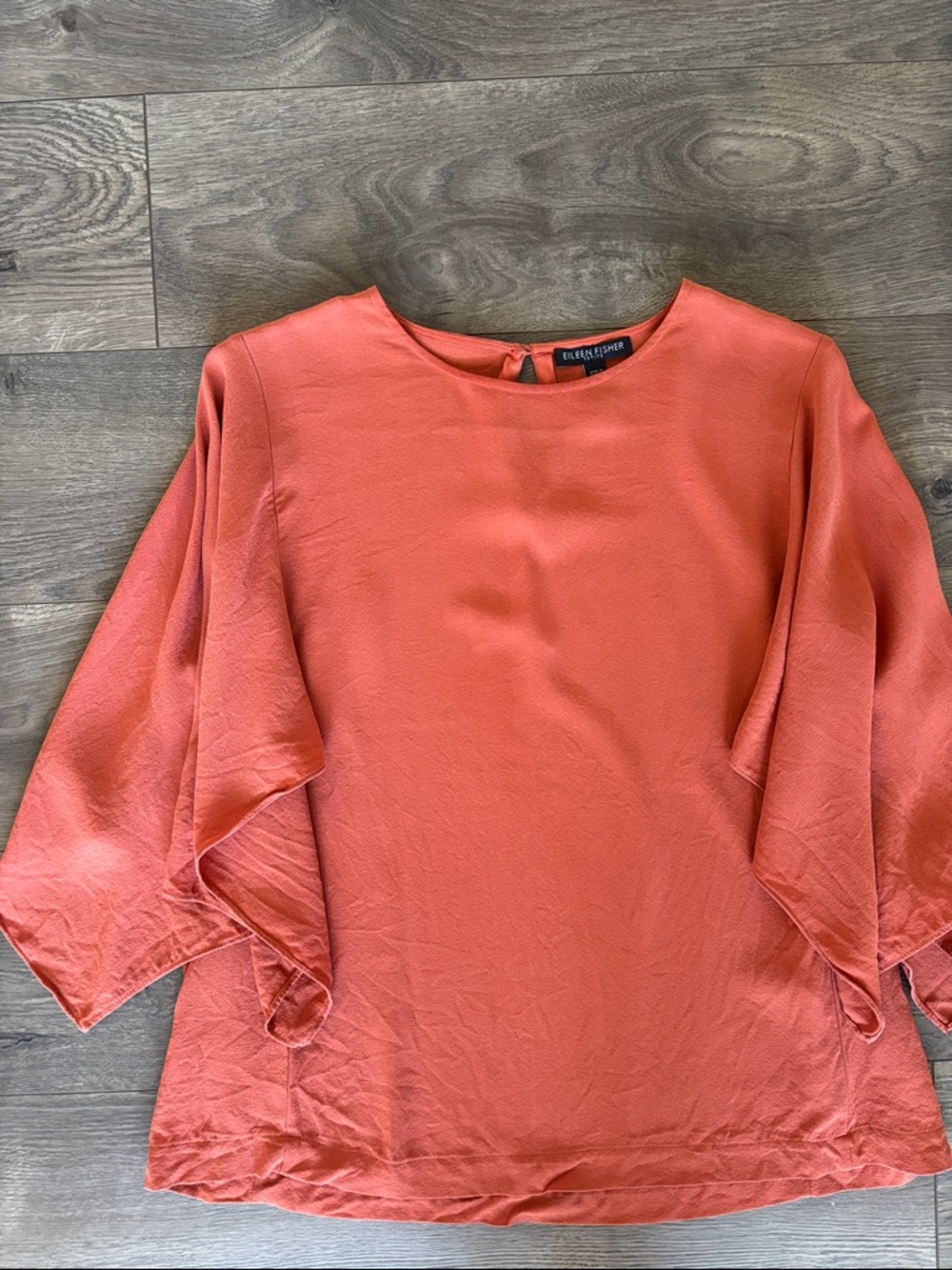 100% Cashmere Eileen Fisher Coral Boxy Dolman Sleeve Blouse